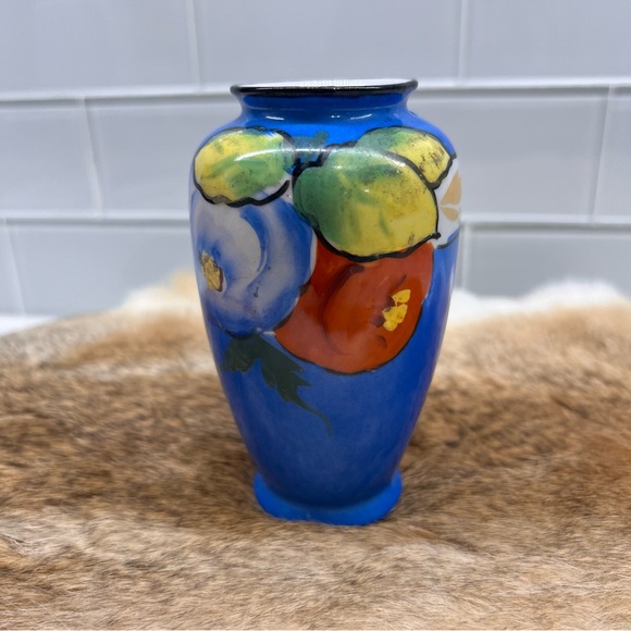 Vintage Tashiro Ta Japan Porcelaine Ceramic Blue Floral Bud Vase Handpainted 5”T - Picture 2 of 10